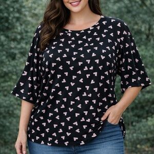 Anne Klein Women's Black and Pink Patterned Top size XL